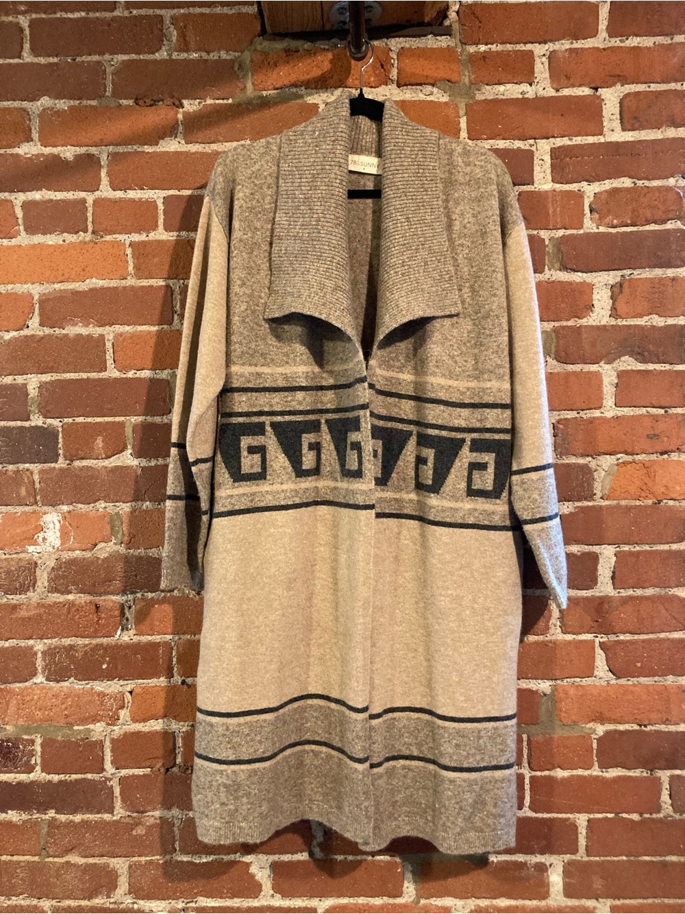 Open-Front Taupe & Charcoal Patterned Coatigan
